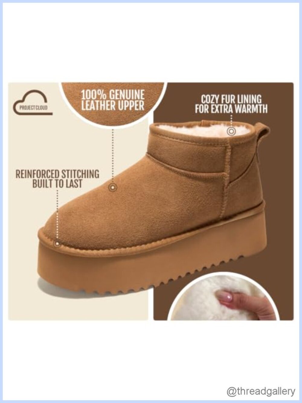 Genuine Suede Ankle Snow Boots Faux Fur Lined Platform Comfort - Picture 2 of 6